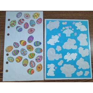 Vintage Easter Sticker Lot 2 Partial Pages Bunny Rabbit Decorated Eggs S303